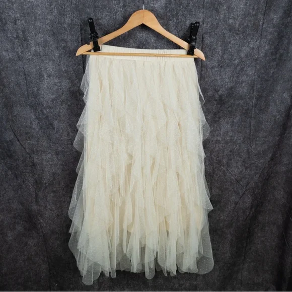 Altar'd State Cream Asymmetrical Tulle Skirt - Picture 2 of 6